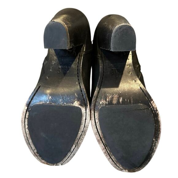 Frye Jenny Leather Ankle Boots Booties Black Stacked Heels Zip Buckle 7.5 B - Picture 5 of 9